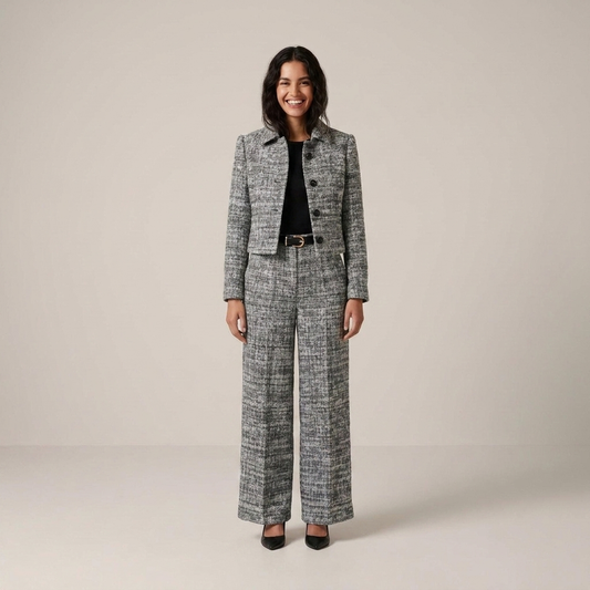 PLUXSTYLE::numise::blazer-wide-leg-pants-set::front