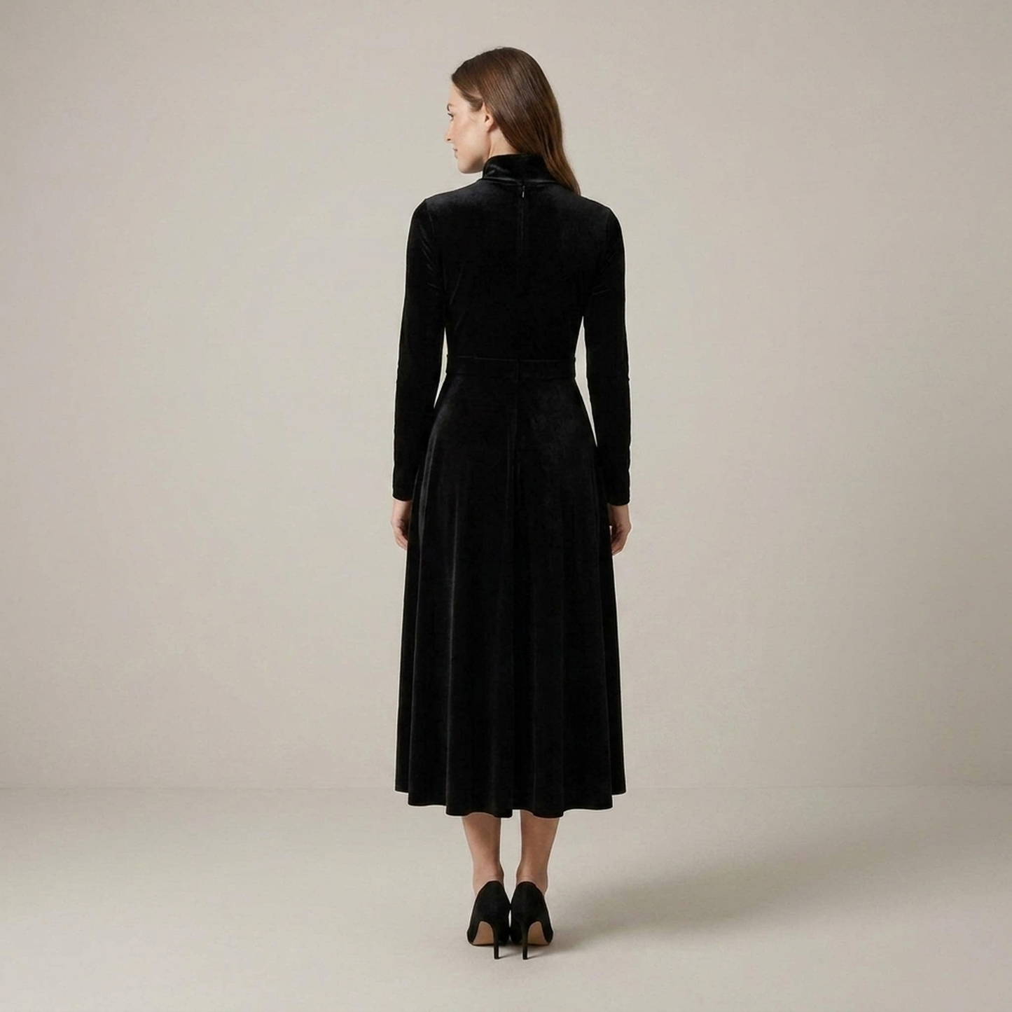 PLUXSTYLE::numise::ava-black-long-sleeve-midi-dress::back