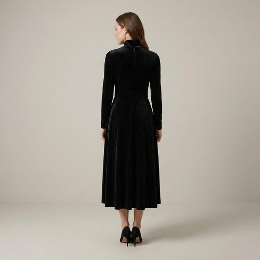 PLUXSTYLE::numise::ava-black-long-sleeve-midi-dress::back
