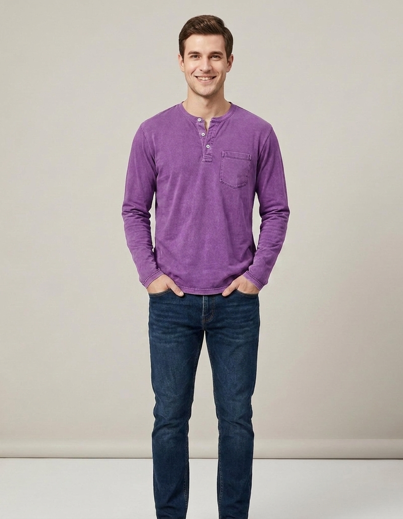 PLUXSTYLE::numise::mens-lived-in-henley-top::front