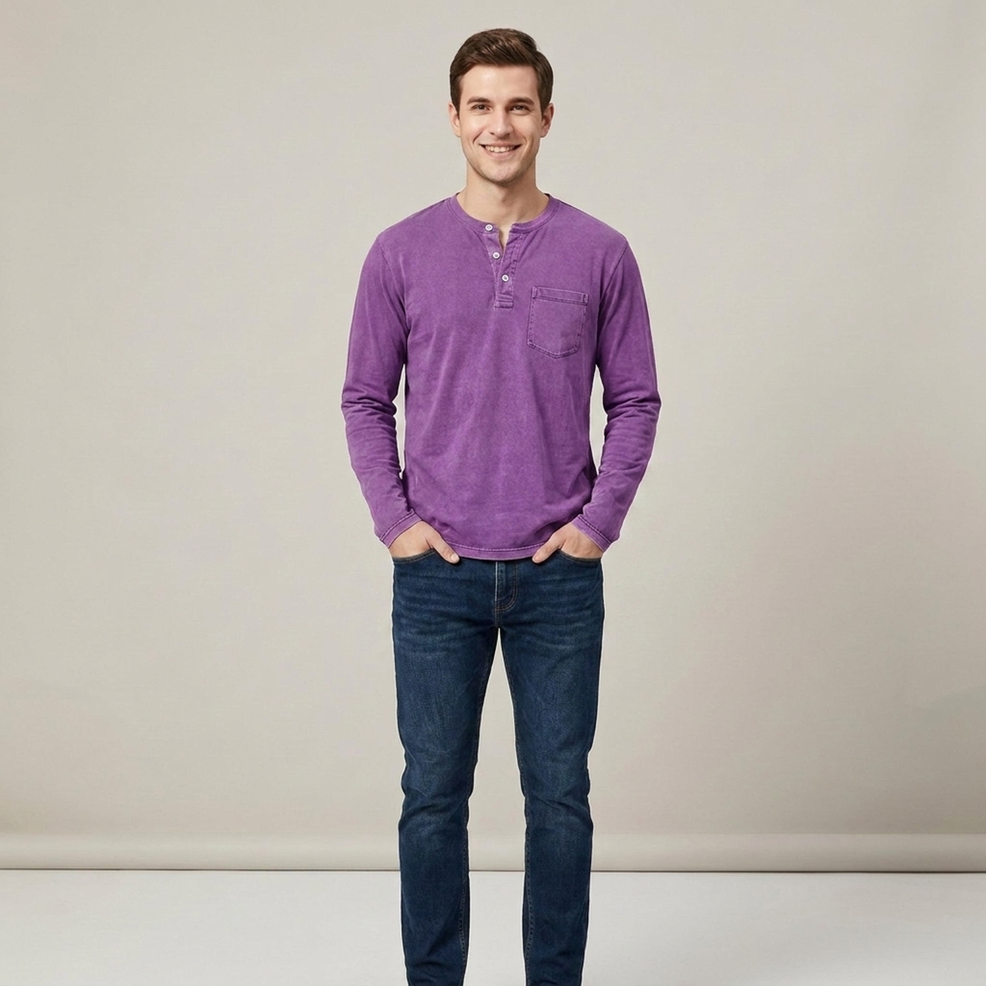 PLUXSTYLE::numise::mens-lived-in-henley-top::front