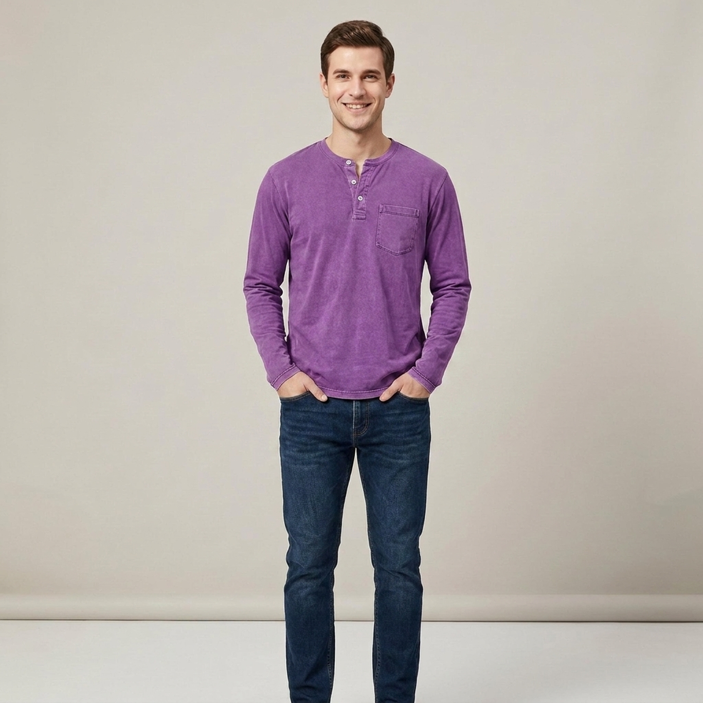 PLUXSTYLE::numise::mens-lived-in-henley-top::front
