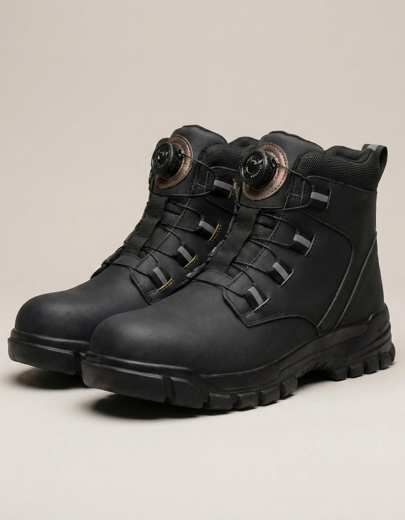 PLUXSTYLE::numise::mens-quick-lock-steel-toe-work-boots::closeup-detail