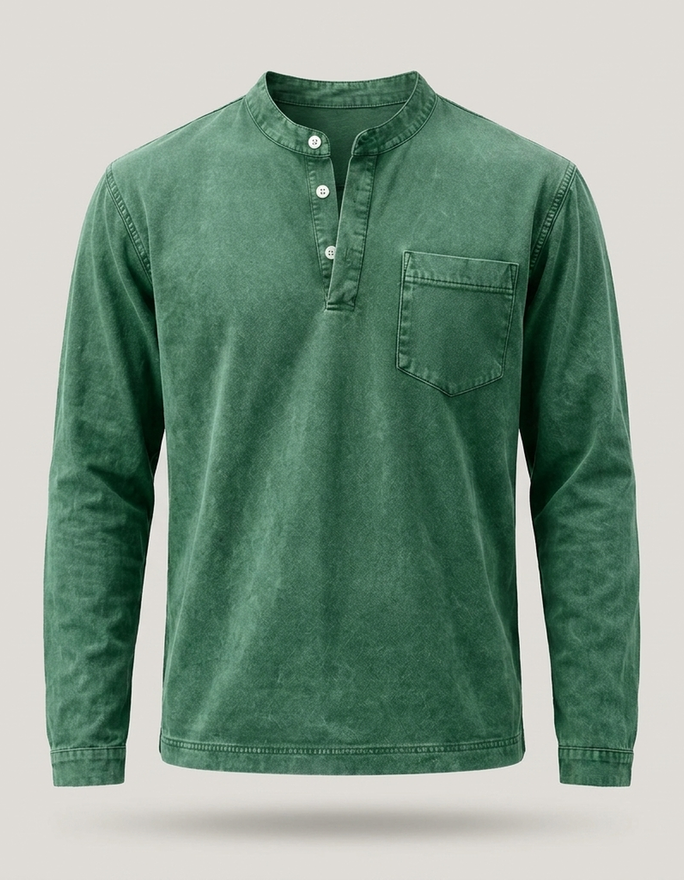 PLUXSTYLE::numise::mens-vintage-wash-henley-top::pack-green
