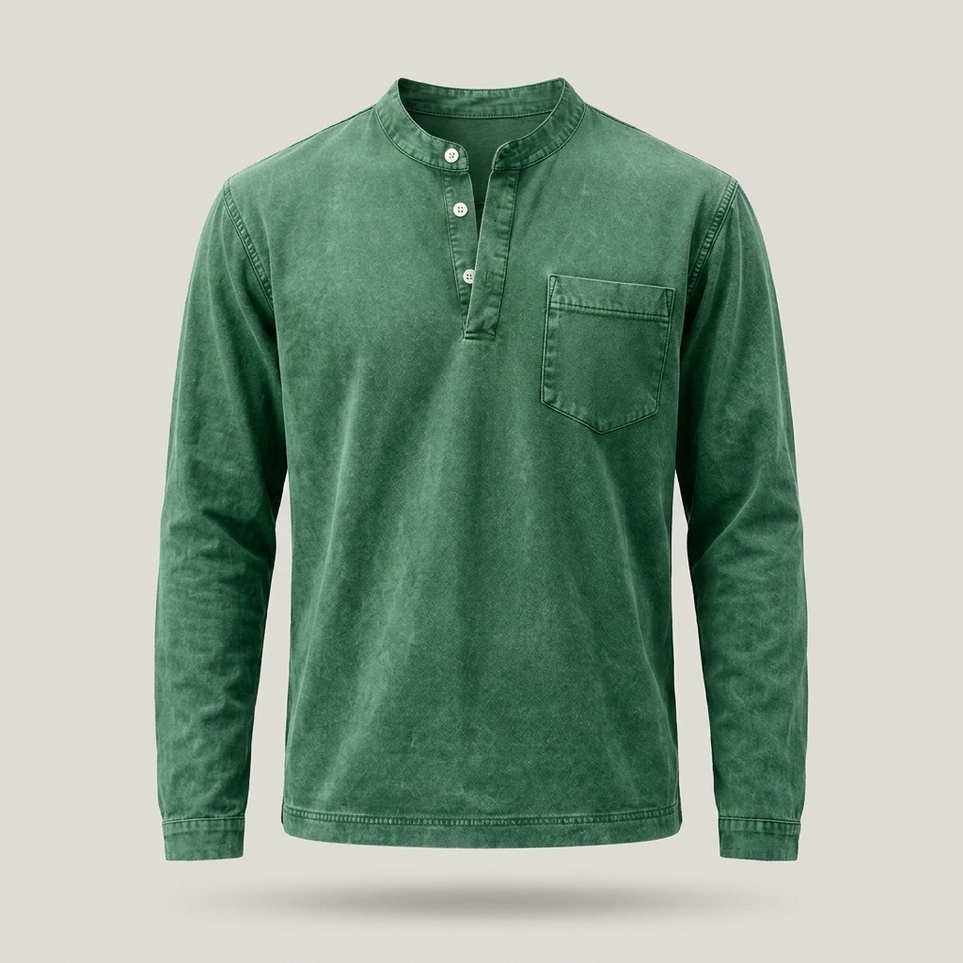 PLUXSTYLE::numise::mens-vintage-wash-henley-top::pack-green