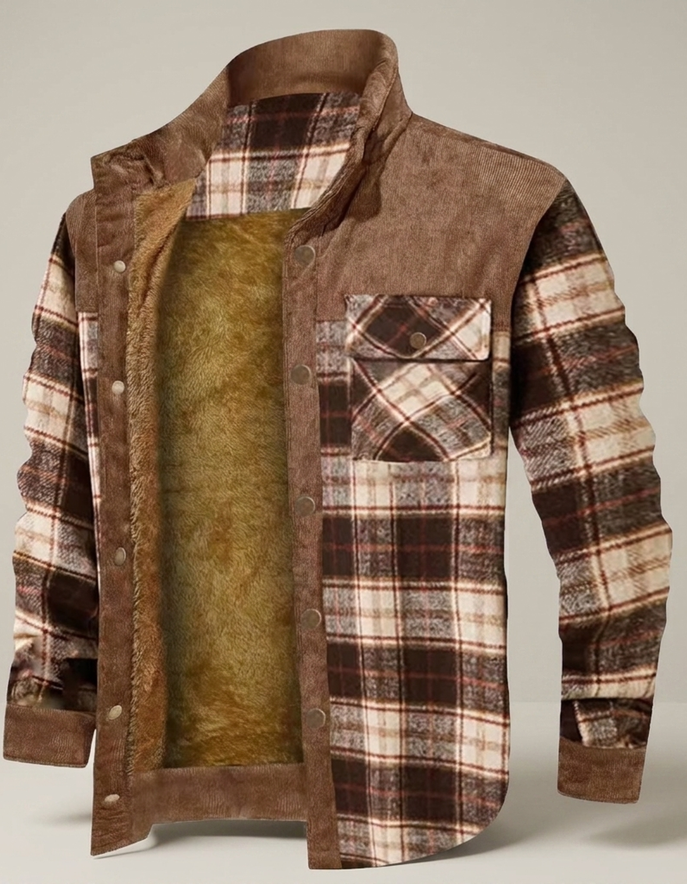 PLUXSTYLE::numise::mens-plaid-hooded-parka::pack-coffee-brown