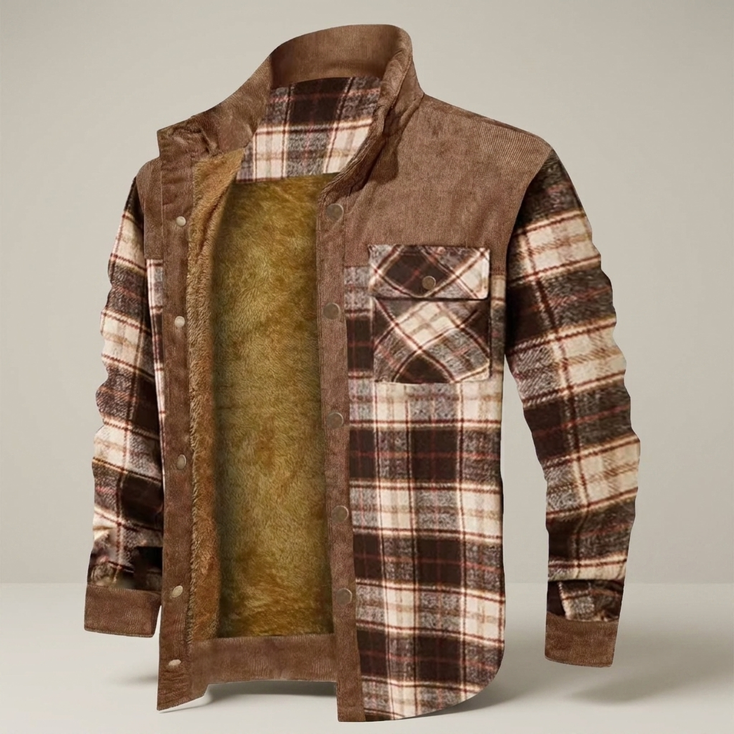 PLUXSTYLE::numise::mens-plaid-hooded-parka::pack-coffee-brown