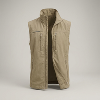 PLUXSTYLE::numise::mens-stand-collar-bodywarmer::pack-khaki