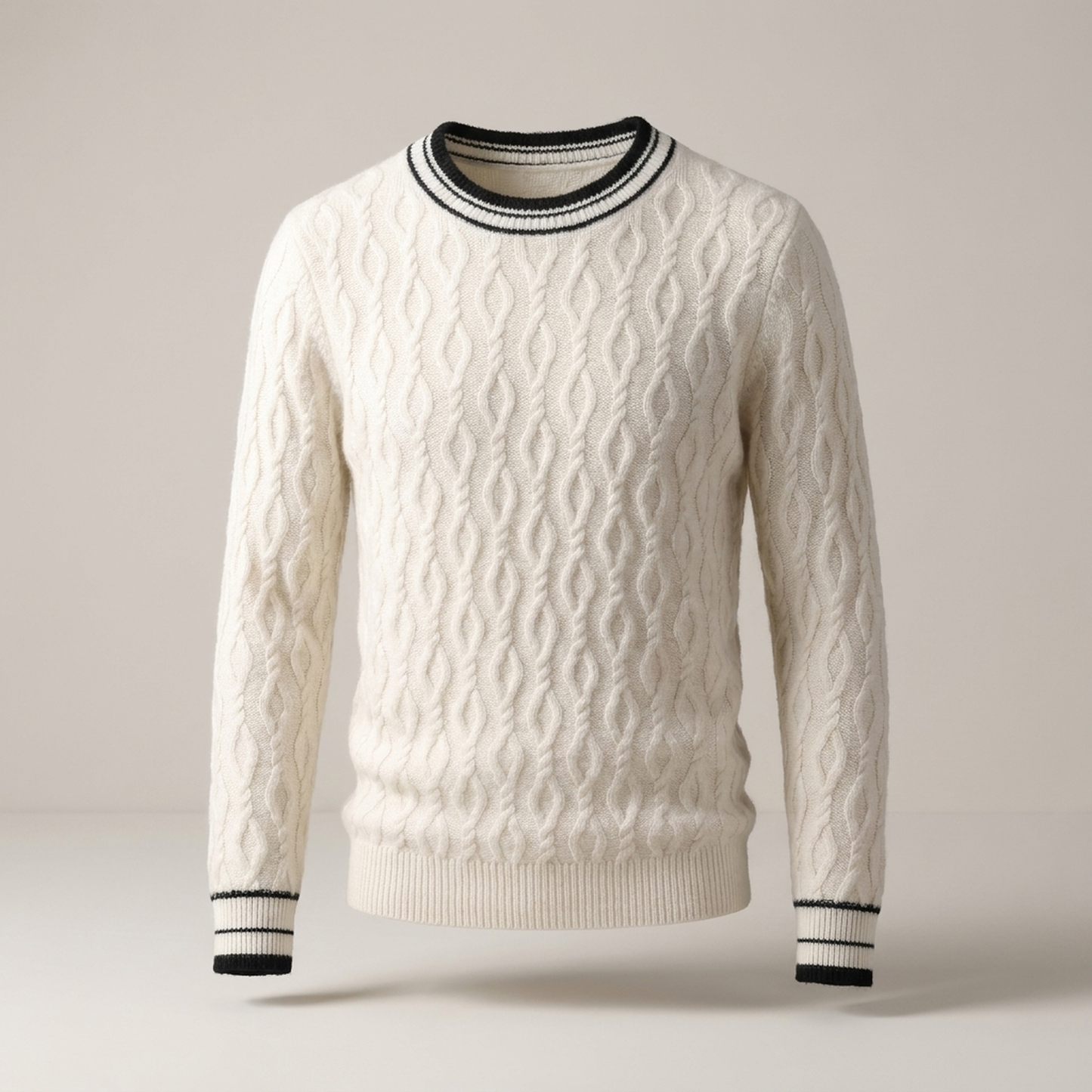 PLUXSTYLE::numise::mens-contrast-trim-cable-jumper::pack-white