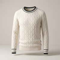 PLUXSTYLE::numise::mens-contrast-trim-cable-jumper::pack-white