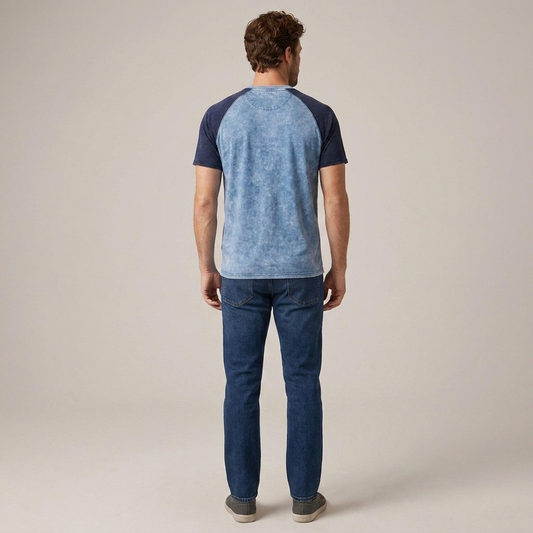 PLUXSTYLE::numise::acid-wash-henley-top::back