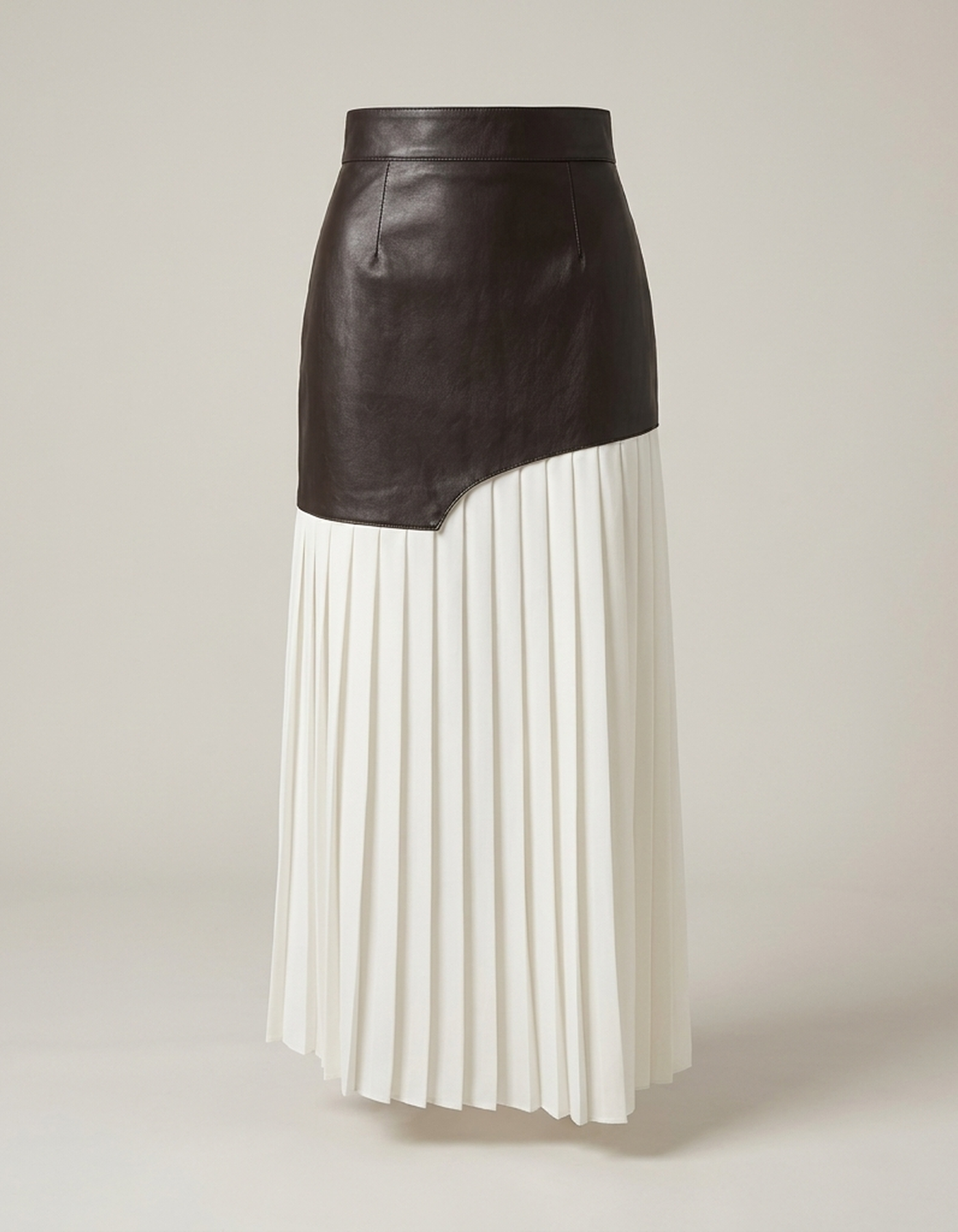 PLUXSTYLE::numise::asymmetric-pleated-midi-skirt::pack-dark-brown