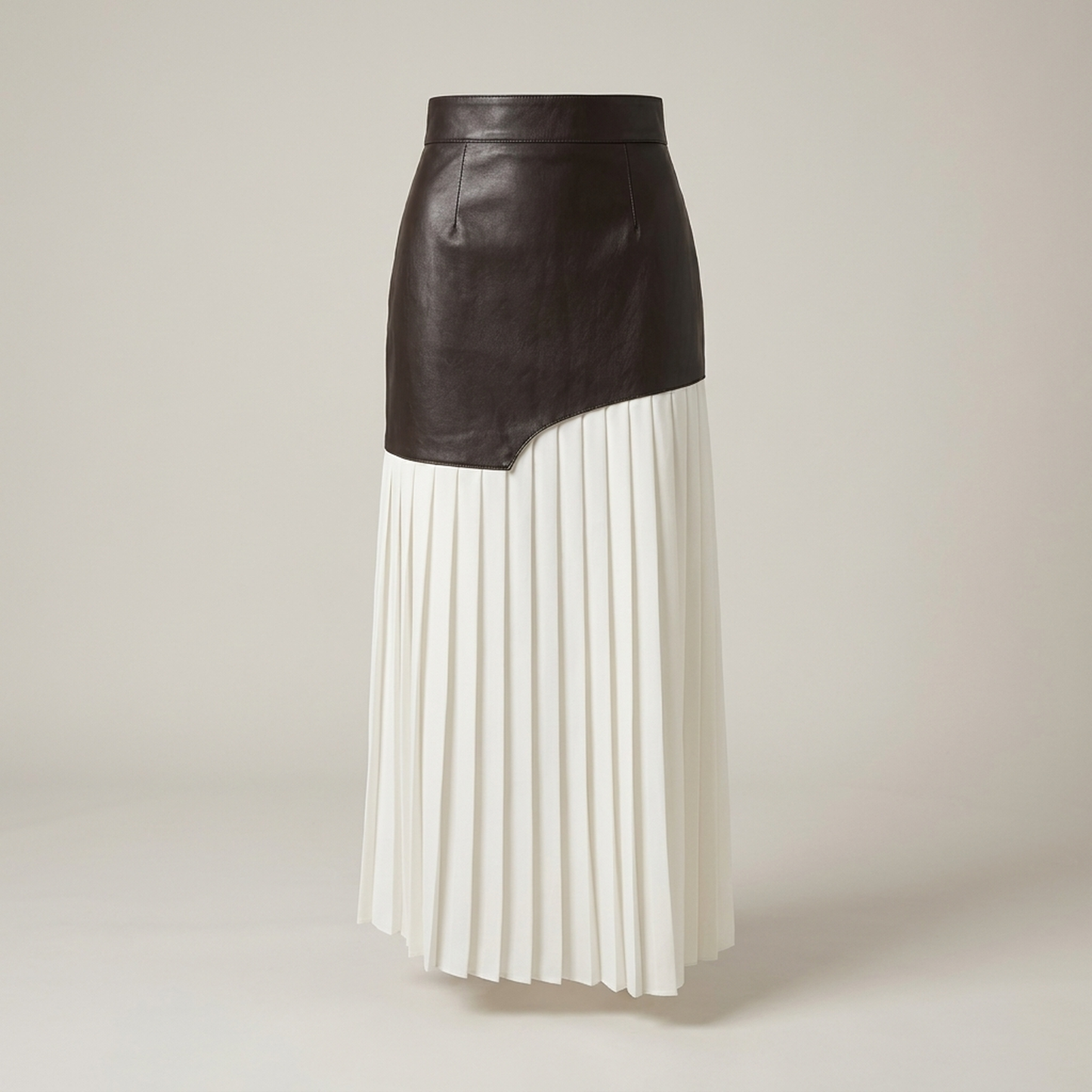 PLUXSTYLE::numise::asymmetric-pleated-midi-skirt::pack-dark-brown