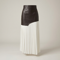 PLUXSTYLE::numise::asymmetric-pleated-midi-skirt::pack-dark-brown