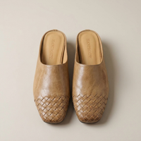 PLUXSTYLE::numise::woven-square-toe-mules::pack-khaki
