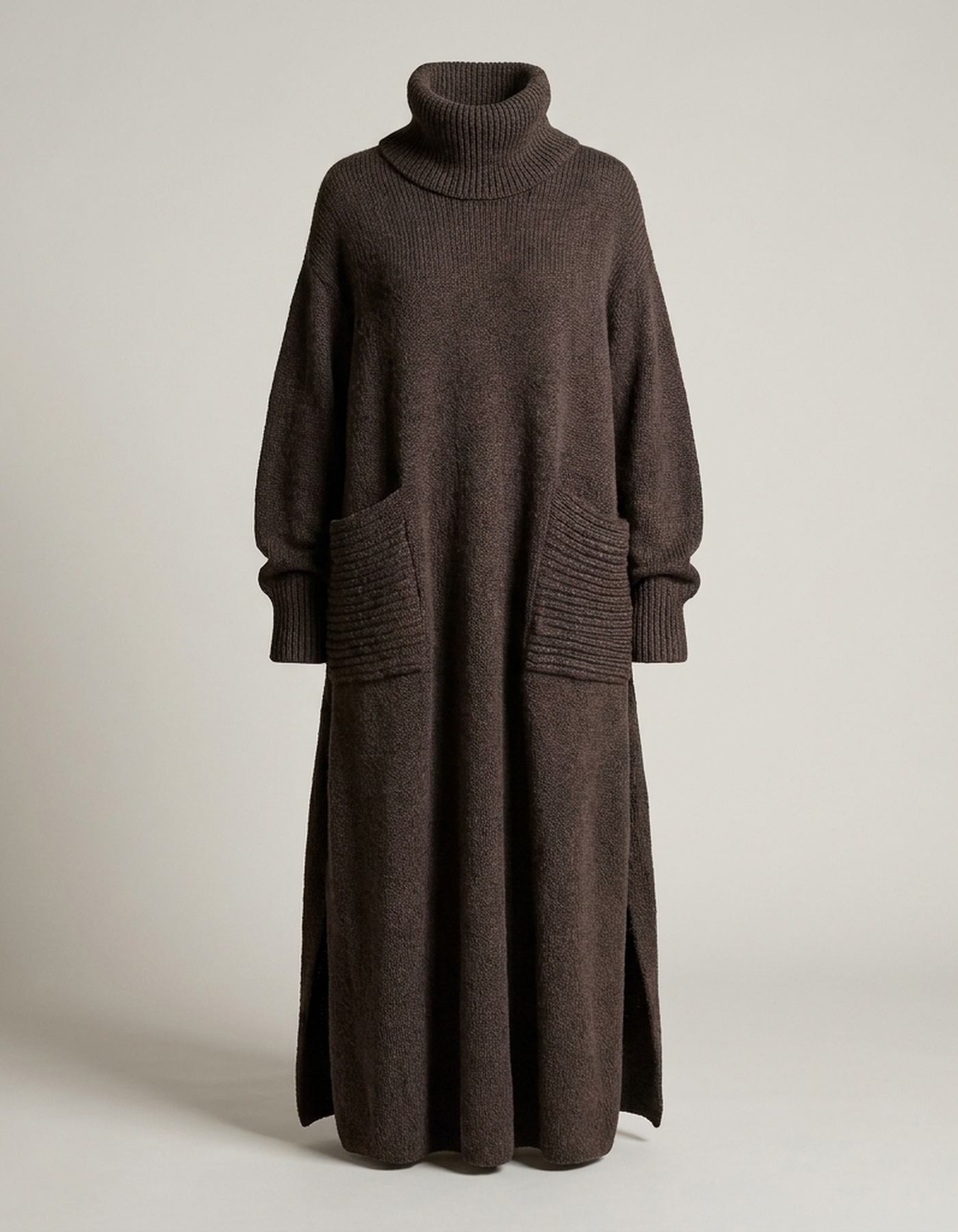 PLUXSTYLE::numise::alyndra-high-neck-maxi-dress::pack-coffee-brown