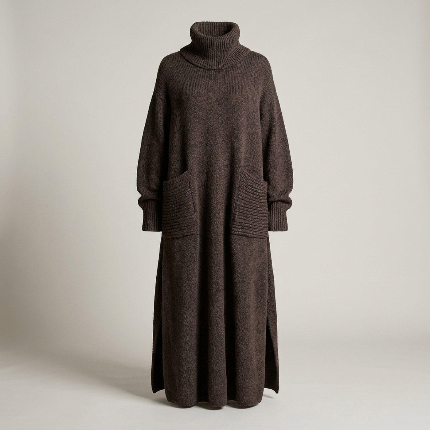 PLUXSTYLE::numise::alyndra-high-neck-maxi-dress::pack-coffee-brown
