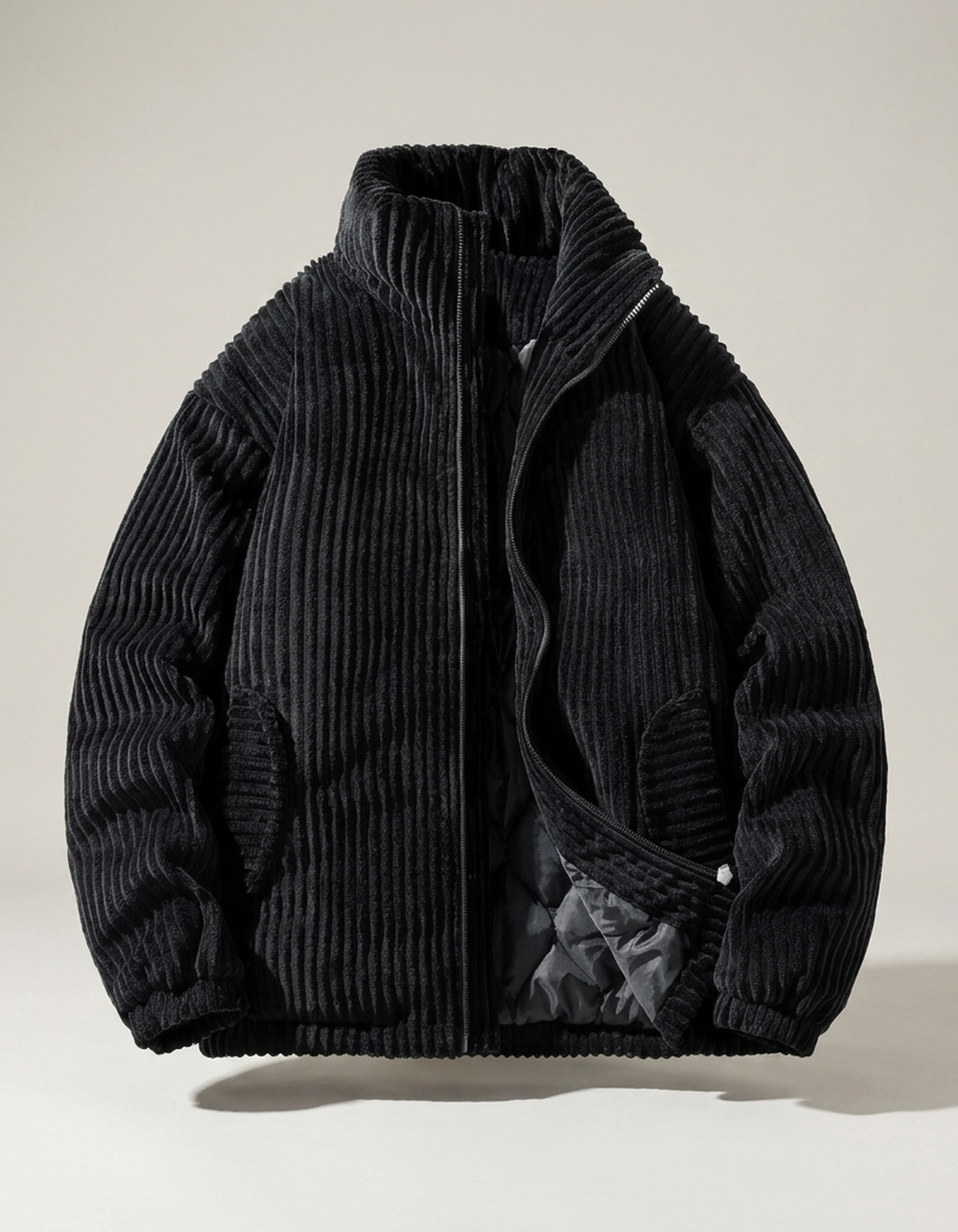 PLUXSTYLE::numise::mens-oversized-stand-collar-parka::pack-black