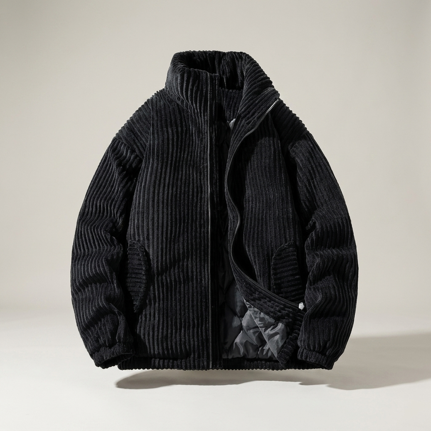 PLUXSTYLE::numise::mens-oversized-stand-collar-parka::pack-black