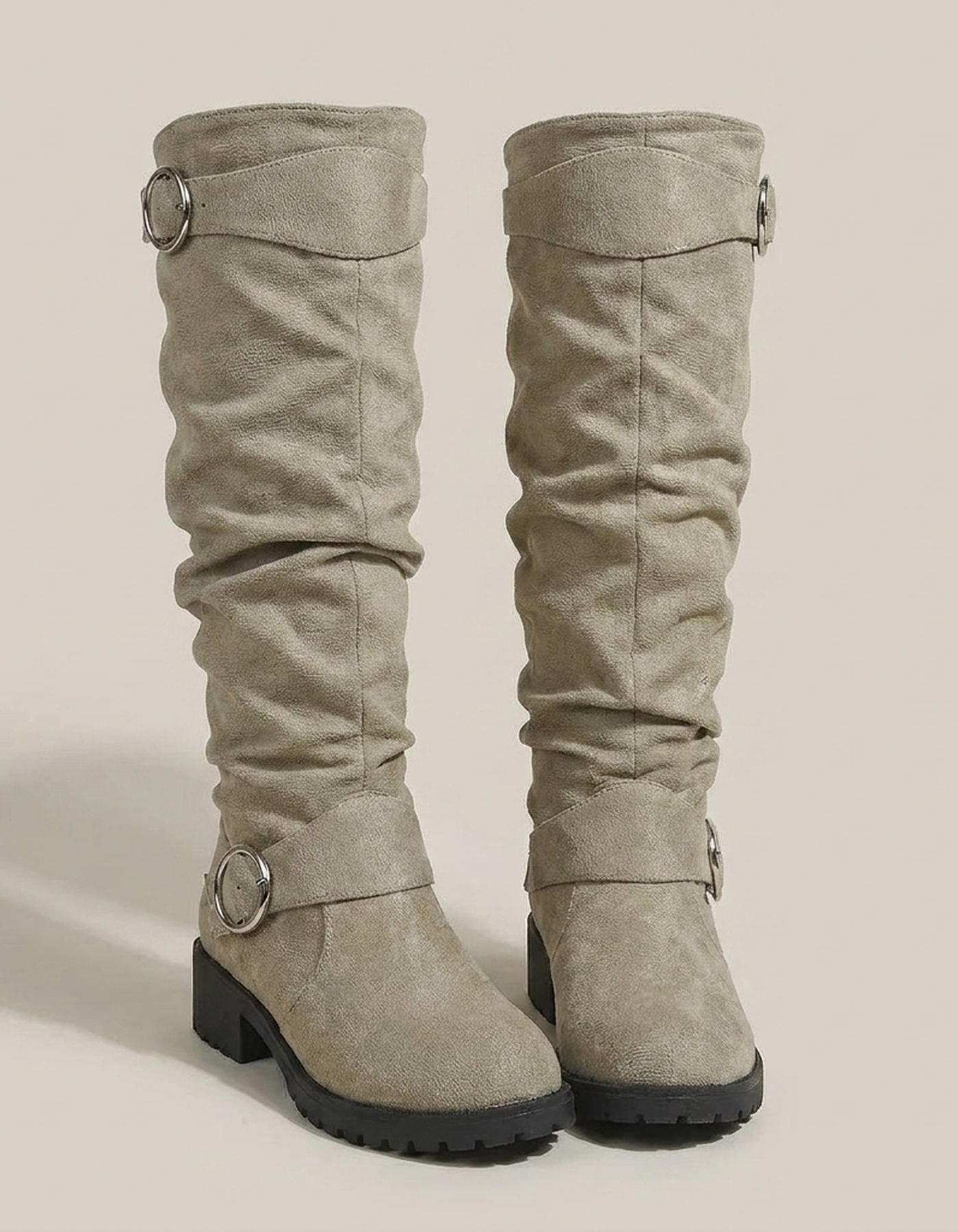 PLUXSTYLE::numise::slouchy-buckle-knee-high-boots::pack-khaki