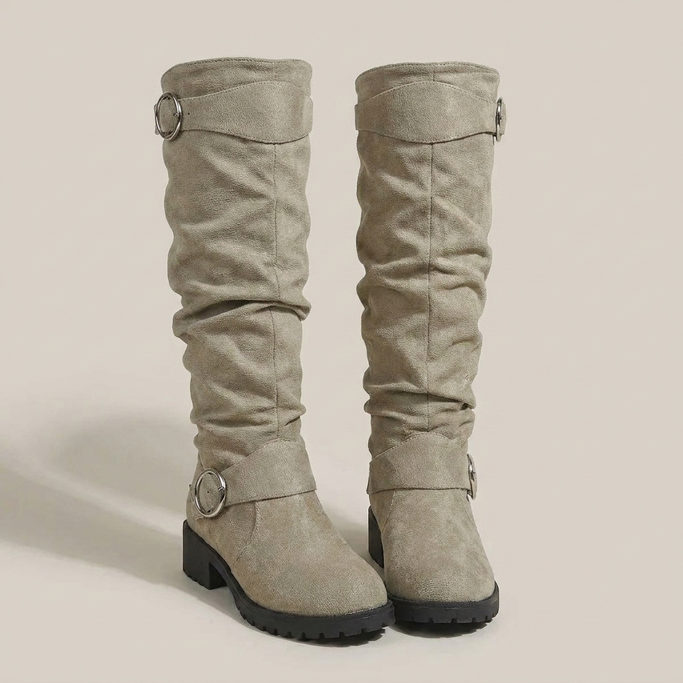 PLUXSTYLE::numise::slouchy-buckle-knee-high-boots::pack-khaki