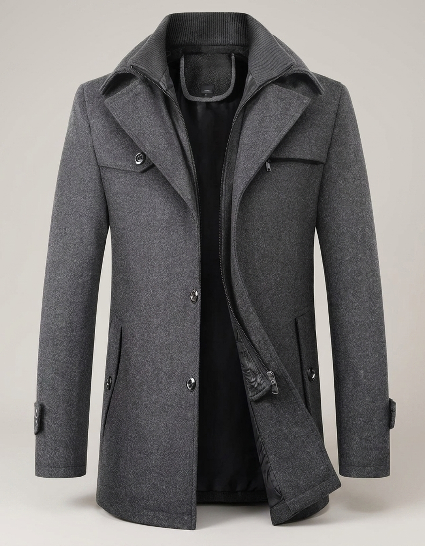 PLUXSTYLE::numise::mens-stand-collar-business-parka::pack-grey