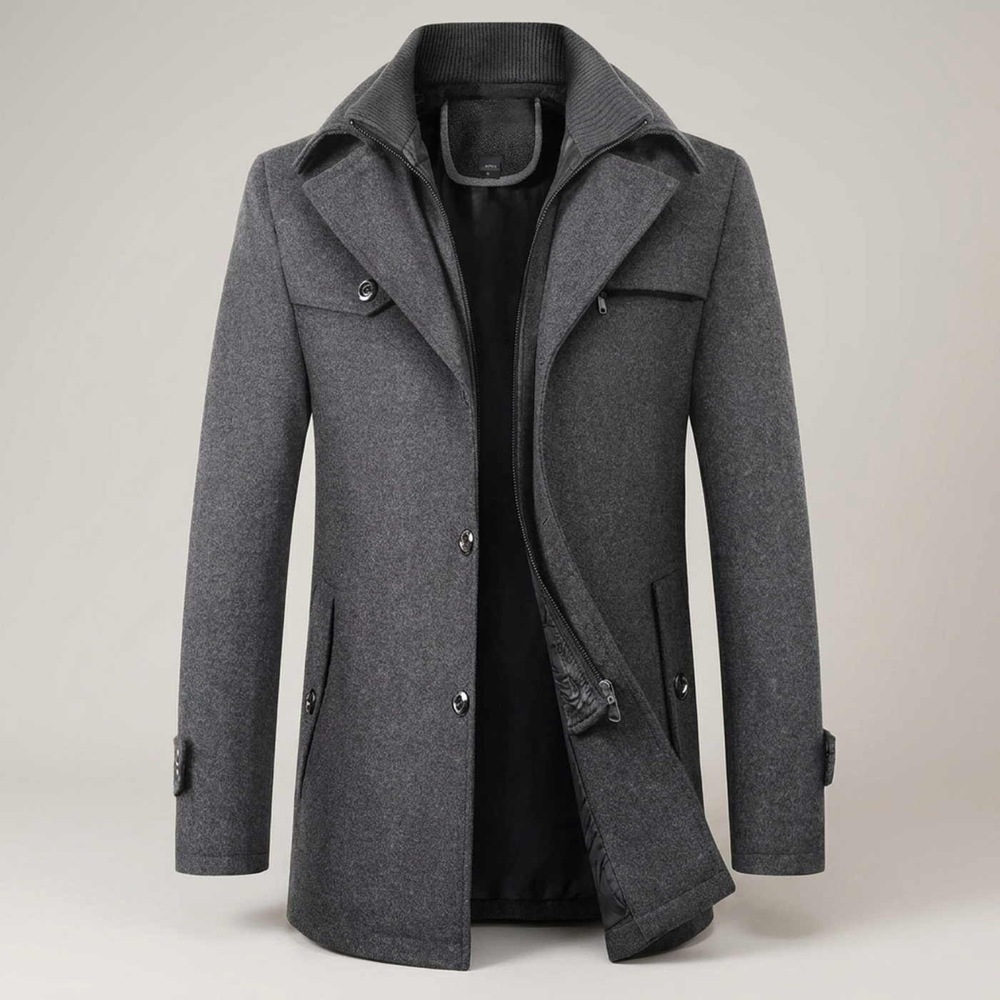 PLUXSTYLE::numise::mens-stand-collar-business-parka::pack-grey
