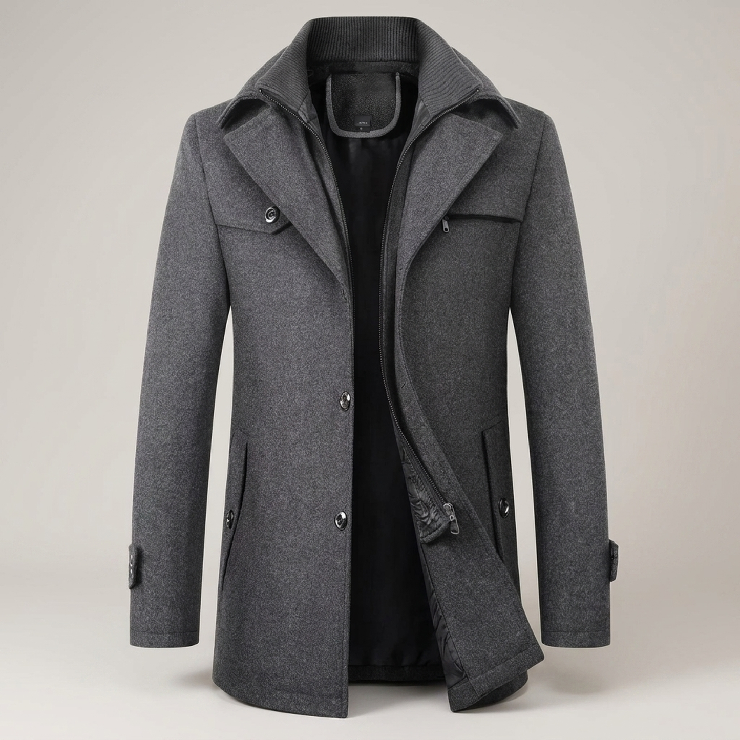 PLUXSTYLE::numise::mens-stand-collar-business-parka::pack-grey