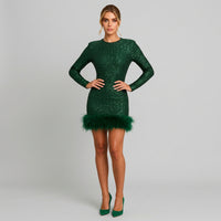 Daphne | Women's Sequin Feather Trim Mini Dress