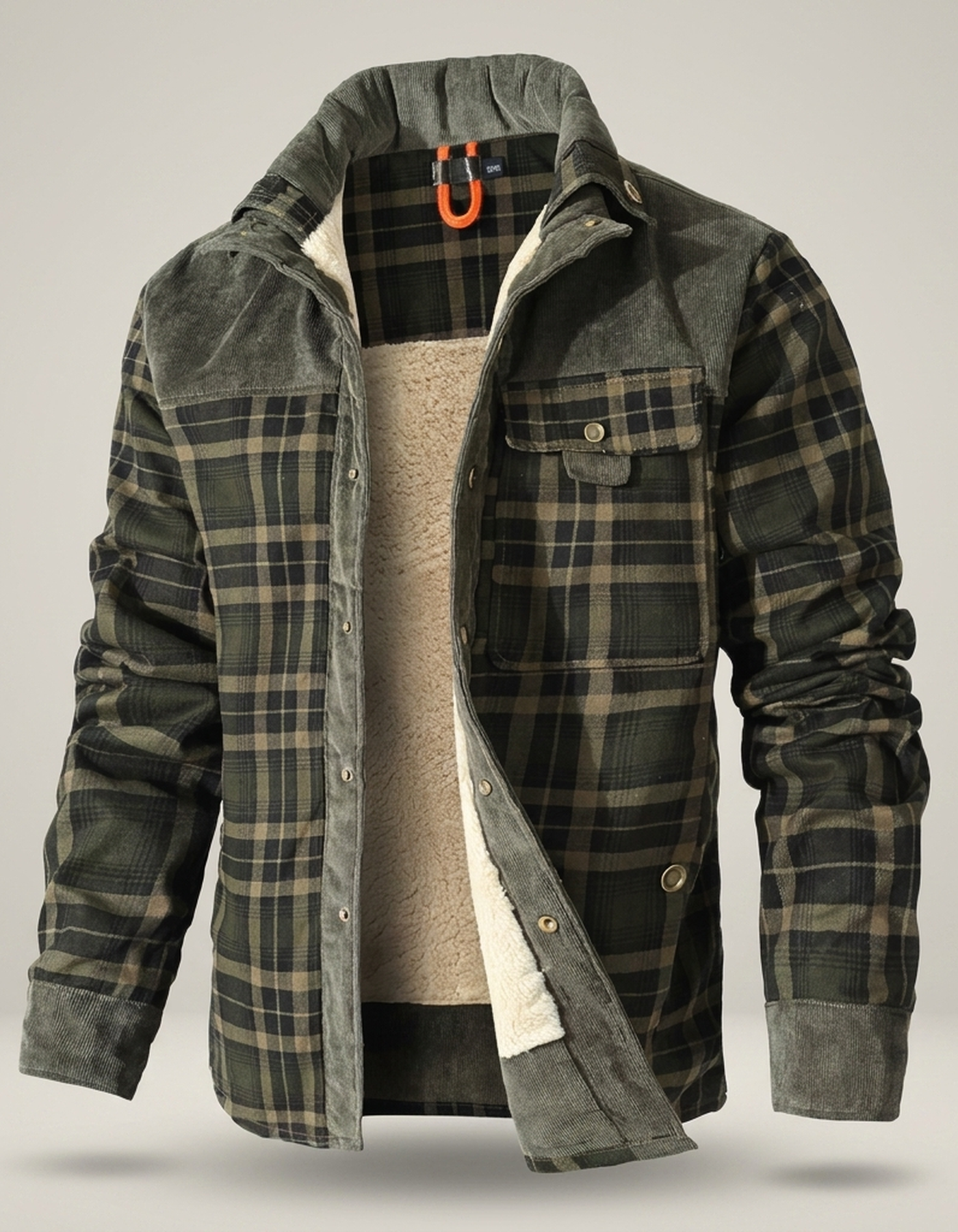 PLUXSTYLE::numise::mens-relaxed-fit-plaid-parka::pack-green