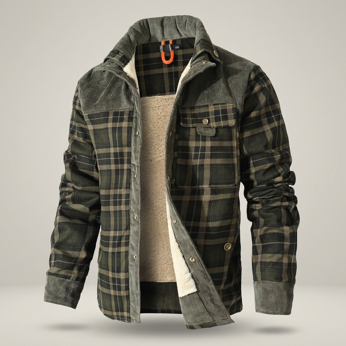 PLUXSTYLE::numise::mens-relaxed-fit-plaid-parka::pack-green