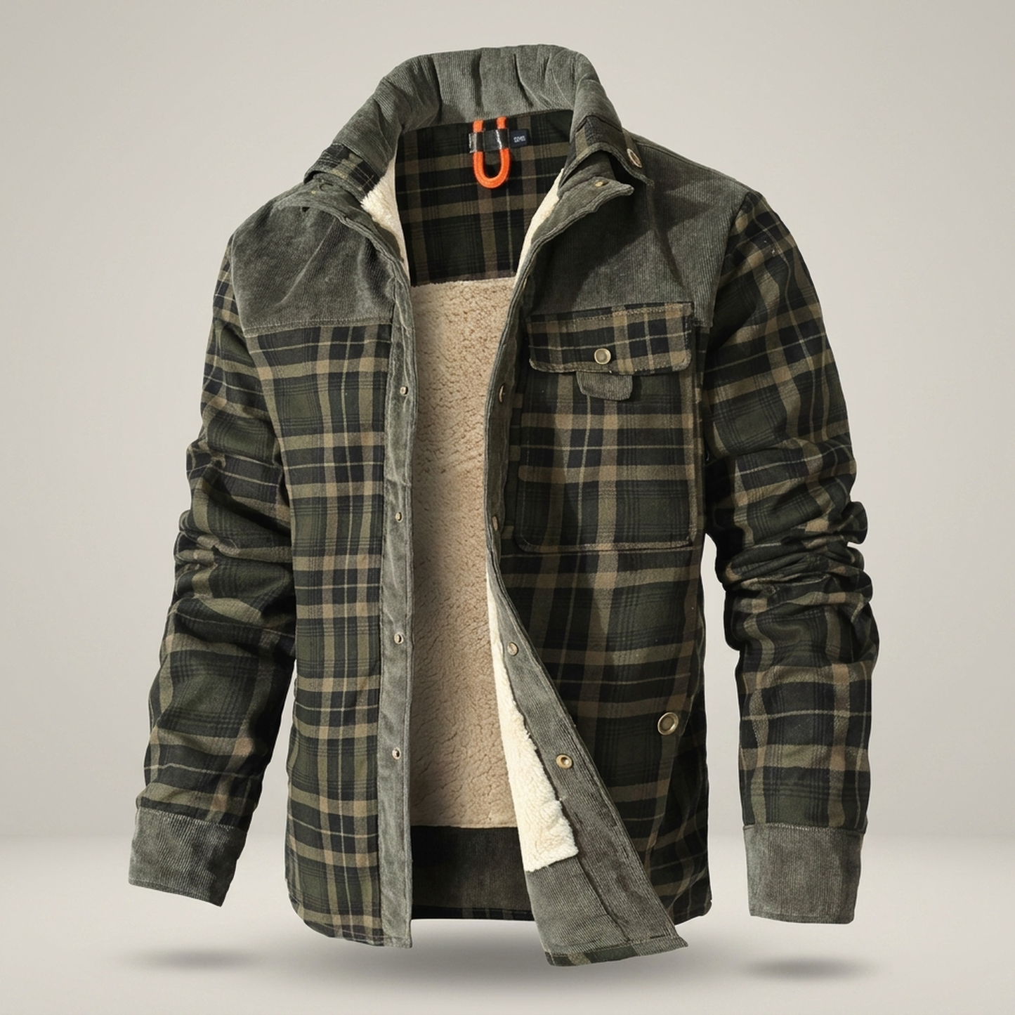 PLUXSTYLE::numise::mens-relaxed-fit-plaid-parka::pack-green