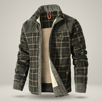 PLUXSTYLE::numise::mens-relaxed-fit-plaid-parka::pack-green