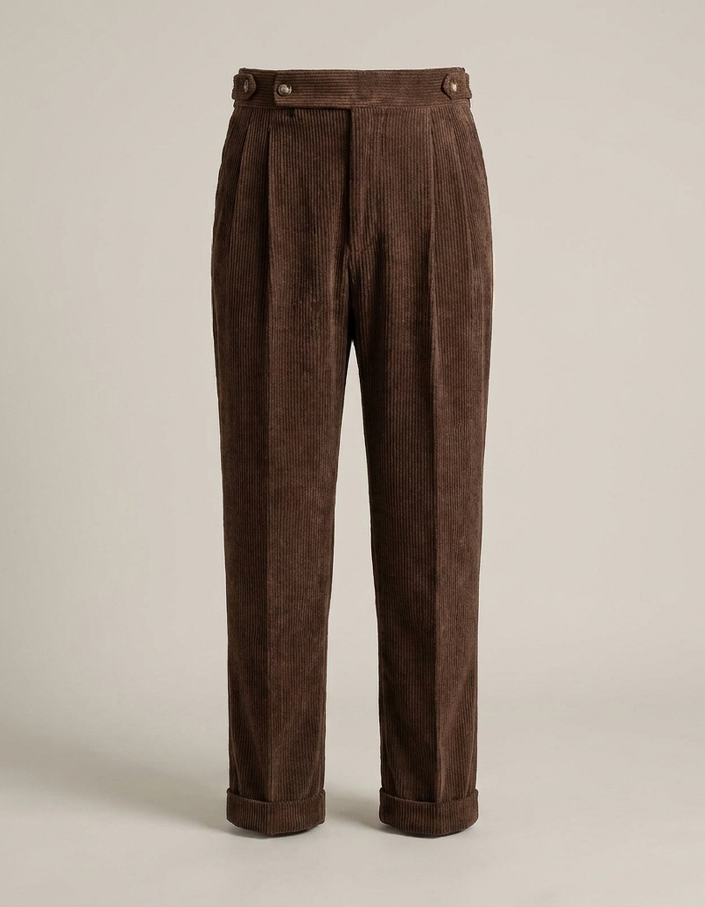PLUXSTYLE::numise::mens-high-rise-pleated-pants::pack-coffee-brown