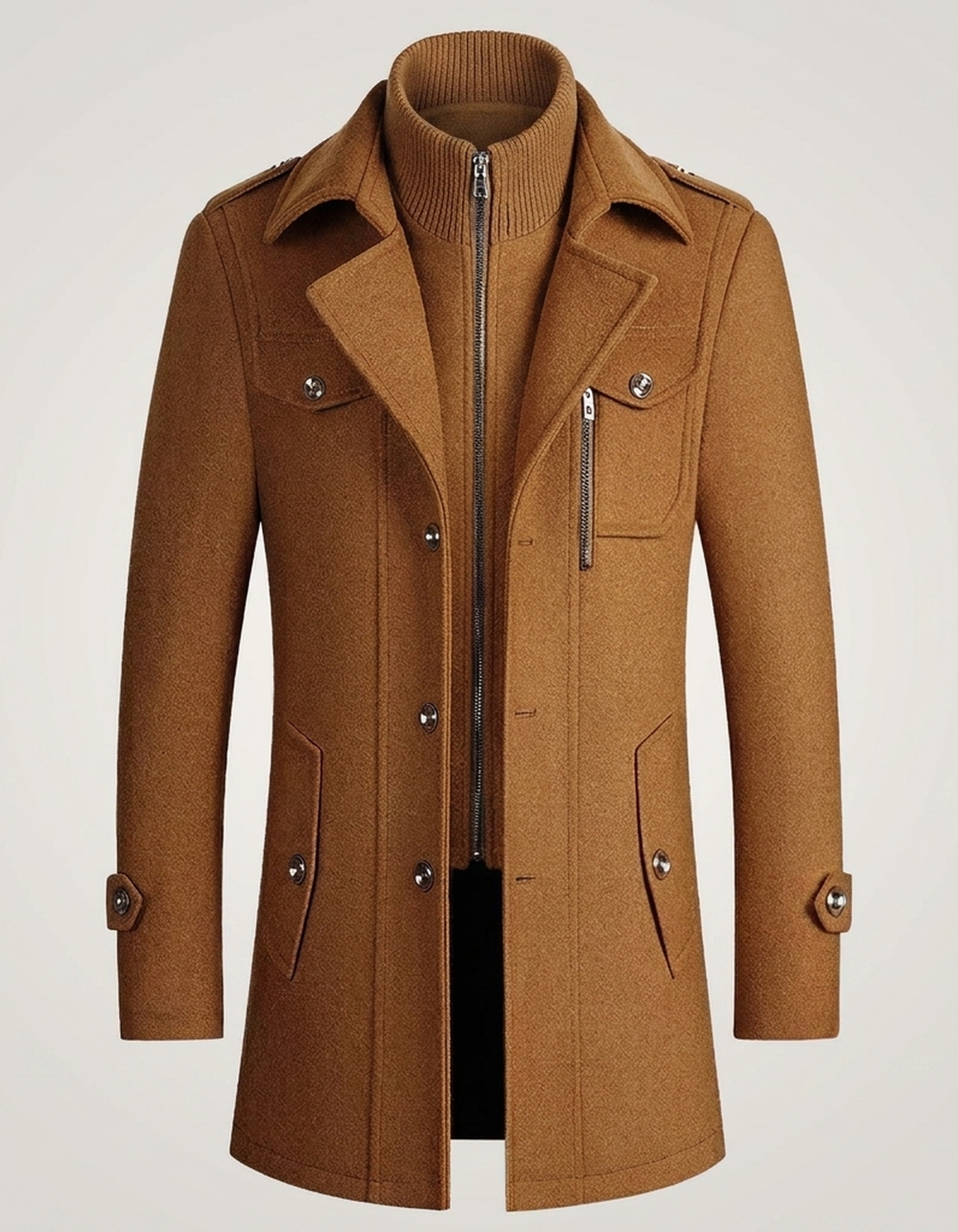 PLUXSTYLE::numise::mens-slim-fit-epaulet-parka::pack-beige