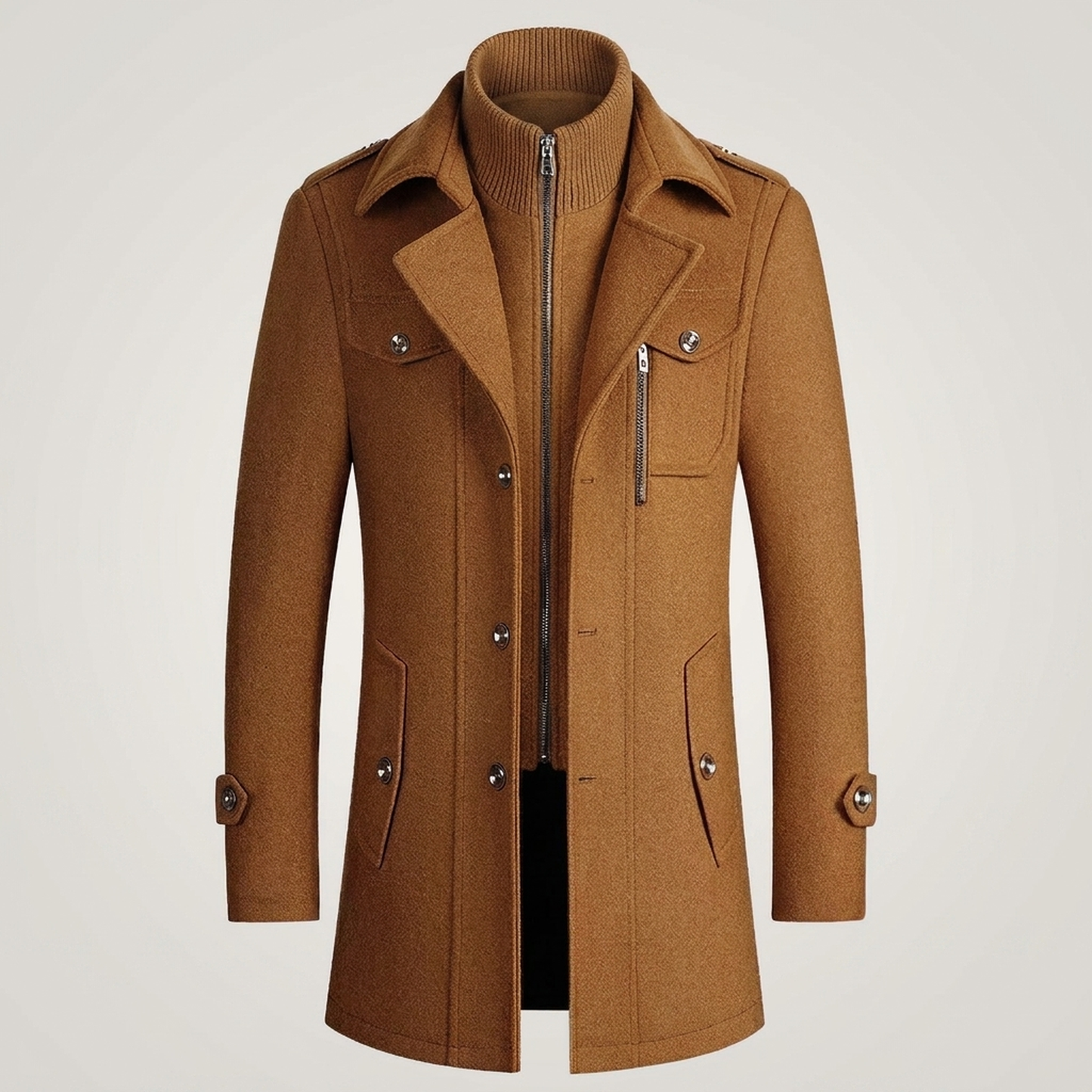 PLUXSTYLE::numise::mens-slim-fit-epaulet-parka::pack-beige