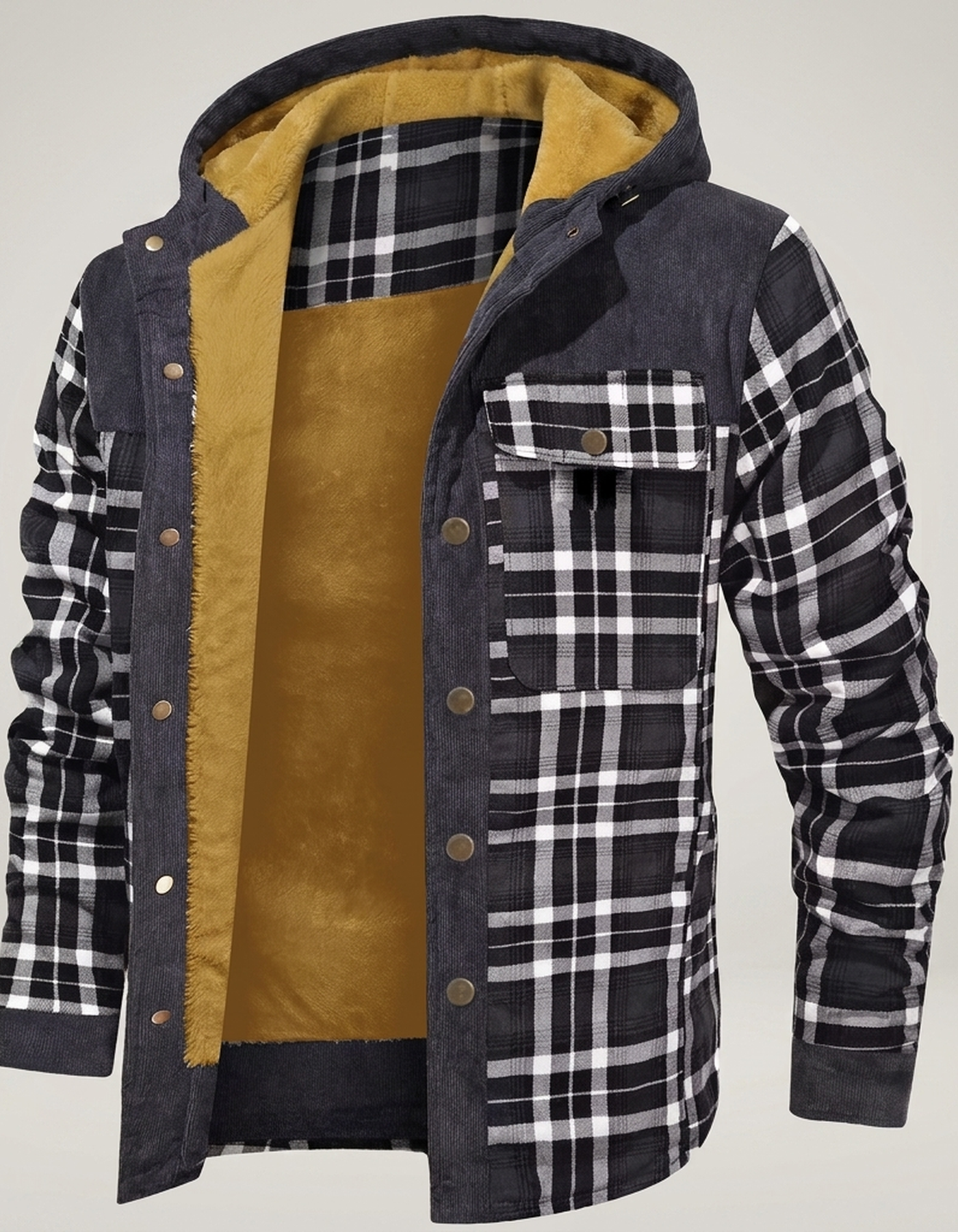 PLUXSTYLE::numise::mens-plaid-hooded-parka::pack-black