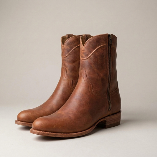 PLUXSTYLE::numise::mens-retro-western-boots::closeup-detail