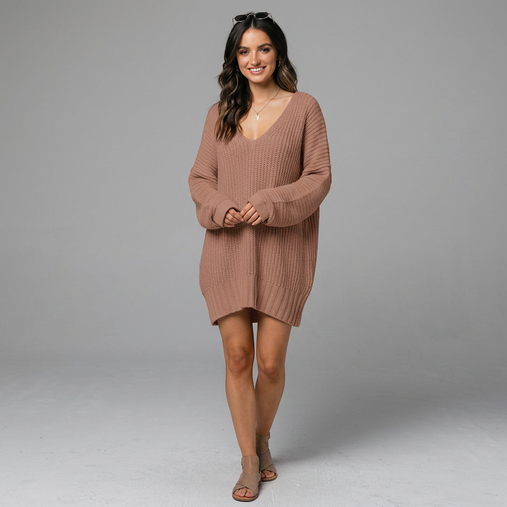 Oversized V-Neck Sweater Dress