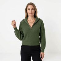 Avery | Winterpullover für Damen mit halbem Reißverschluss, Kragen und Strickmuster