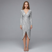 Madison | Women's Long-Sleeve Sequin Wrap Midi Dress