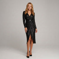 Madison | Women's Long-Sleeve Sequin Wrap Midi Dress