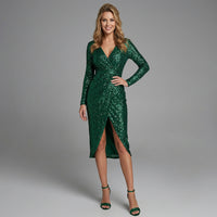 Madison | Women's Long-Sleeve Sequin Wrap Midi Dress