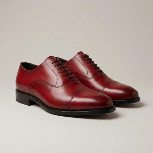 PLUXSTYLE::numise::mens-red-oxford-dress-shoes::closeup-detail