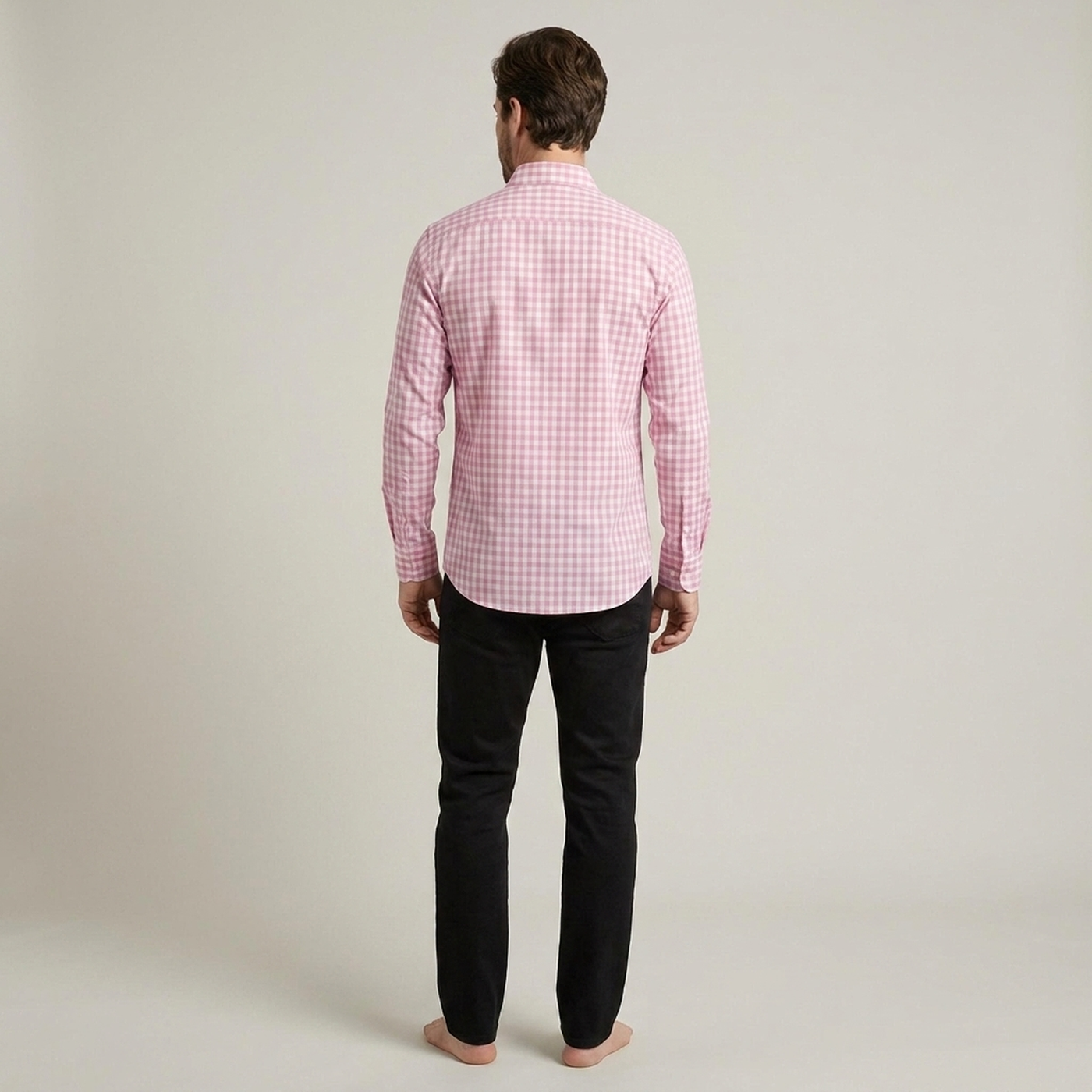 PLUXSTYLE::numise::mens-pink-plaid-long-sleeve-top::back