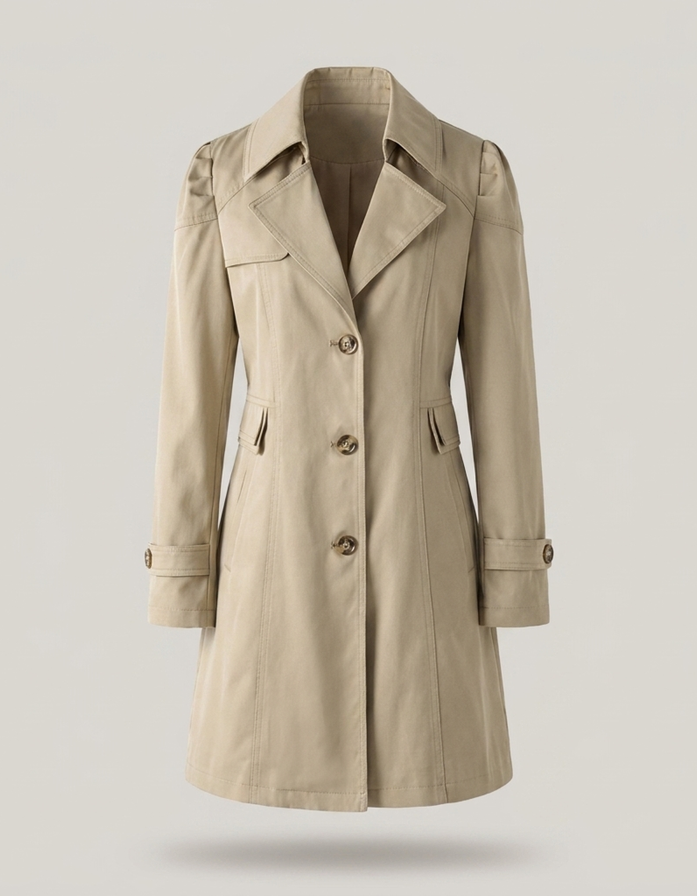 PLUXSTYLE::numise::womens-double-breasted-longline-parka::pack-khaki