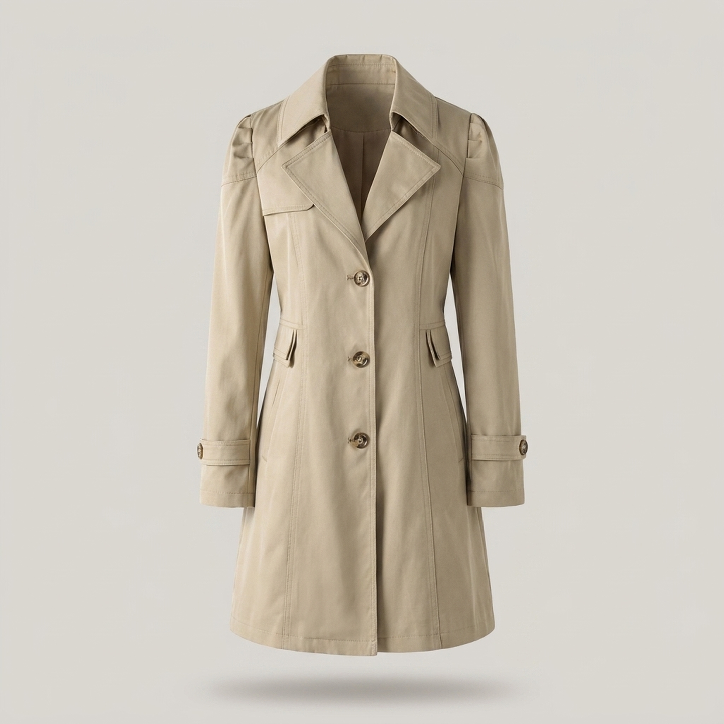 PLUXSTYLE::numise::womens-double-breasted-longline-parka::pack-khaki