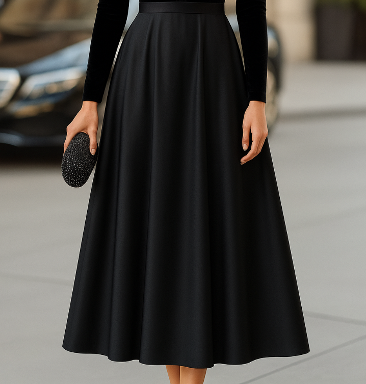 PLUXSTYLE::numise::ava-black-fit-and-flare-midi-dress::lifestyle-keep-2