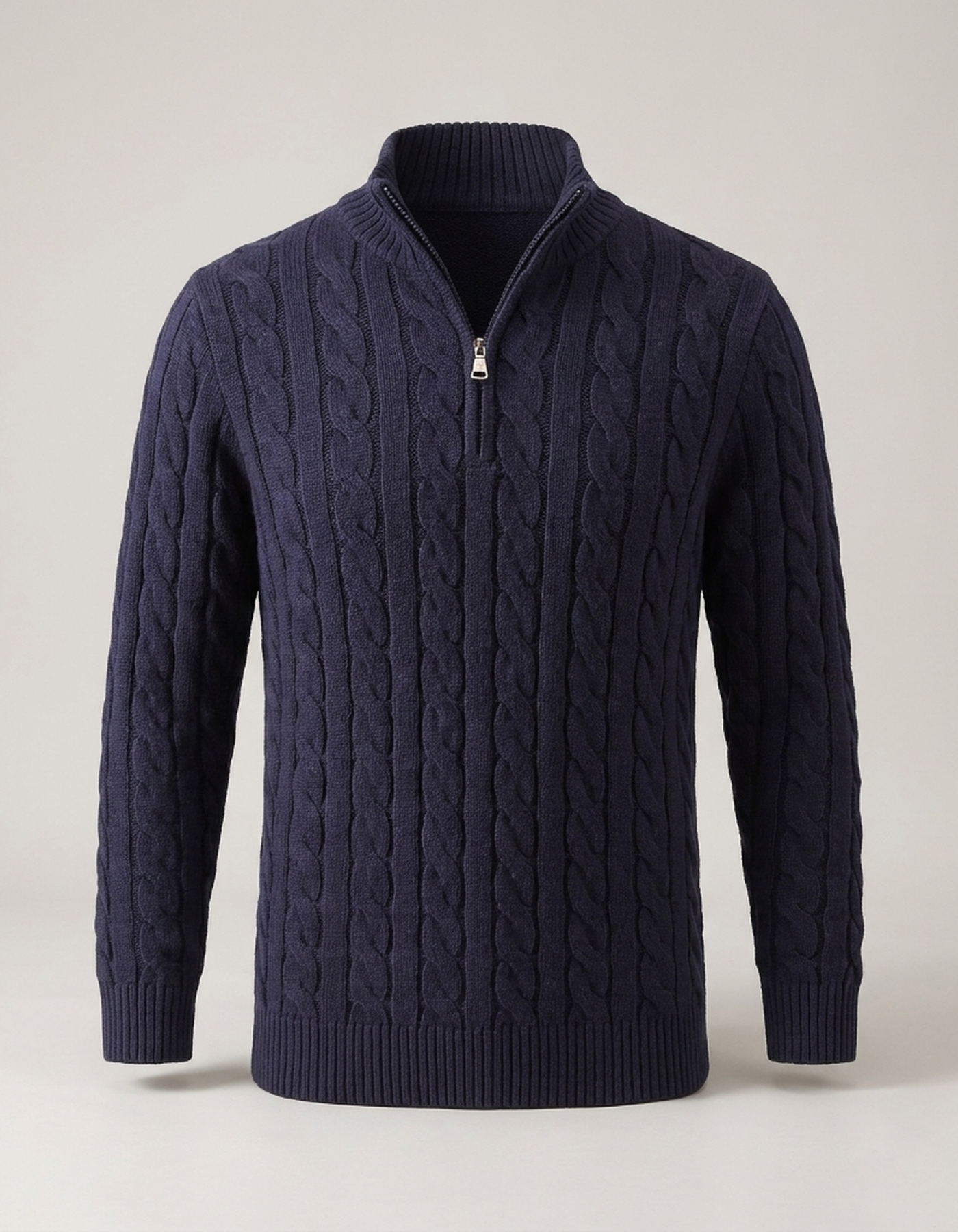 PLUXSTYLE::numise::mens-cable-zip-neck-sweater::pack-navy-blue