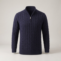PLUXSTYLE::numise::mens-cable-zip-neck-sweater::pack-navy-blue